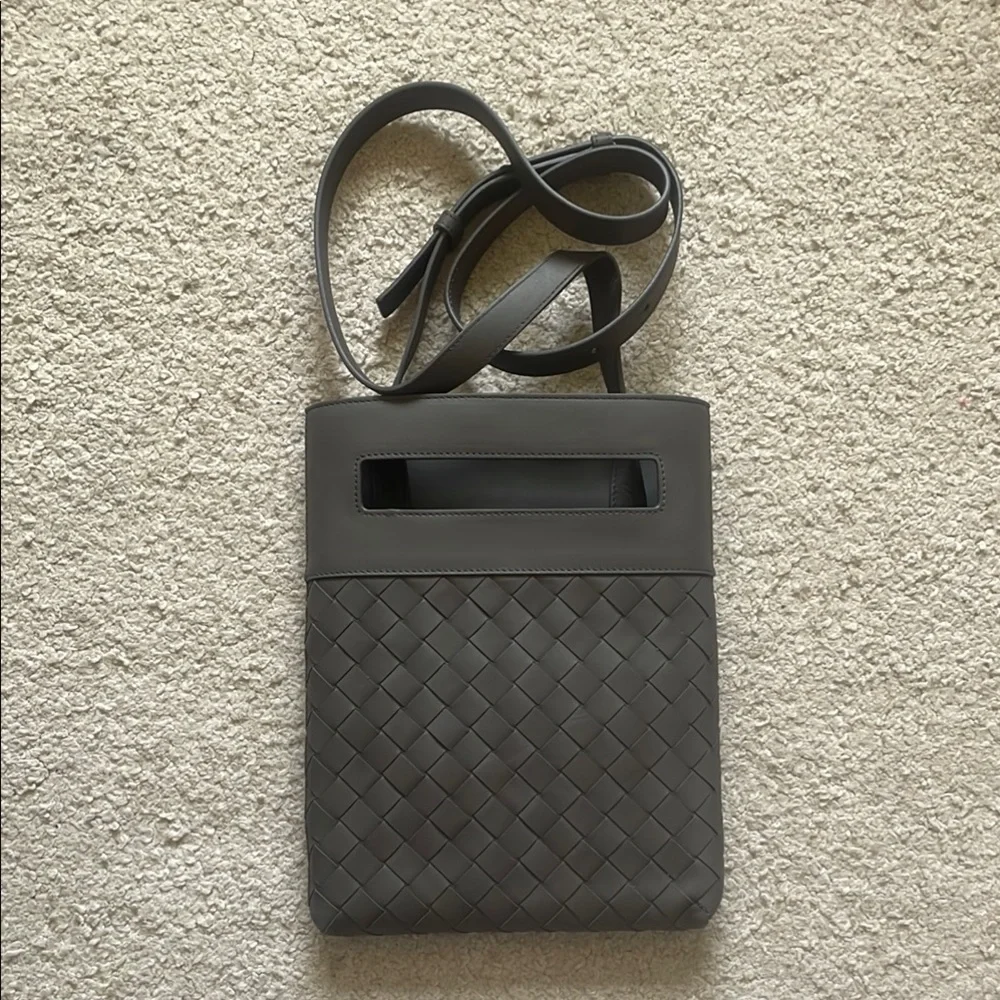 New Bottega Veneta Woven Leather Crossbody Bag - grey